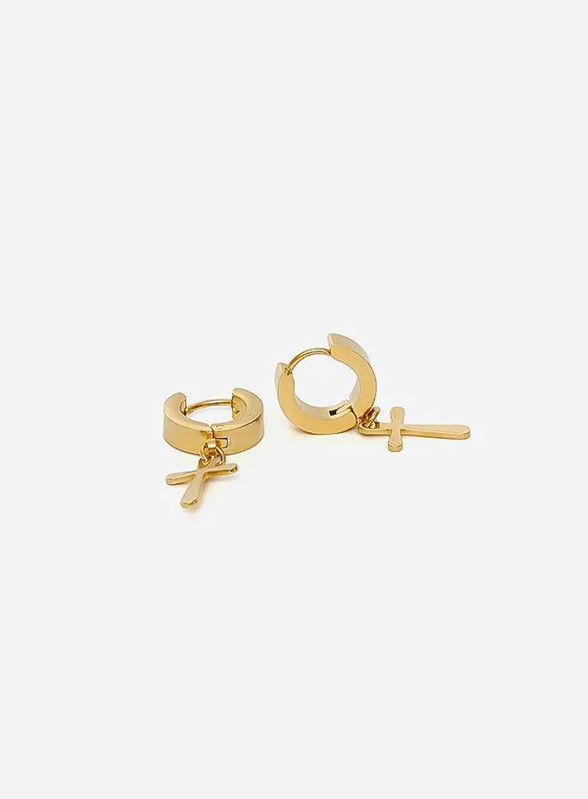 Cross Hoop Egyptian Earrings Gold Tone