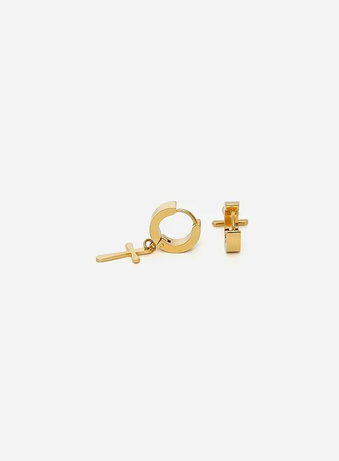 Cross Hoop Egyptian Earrings Gold Tone