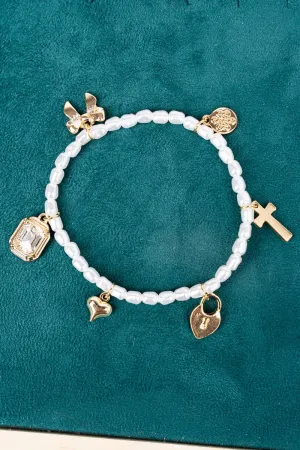 Crystal Avenue Daphne Pearl Charm Goldtone Bracelet