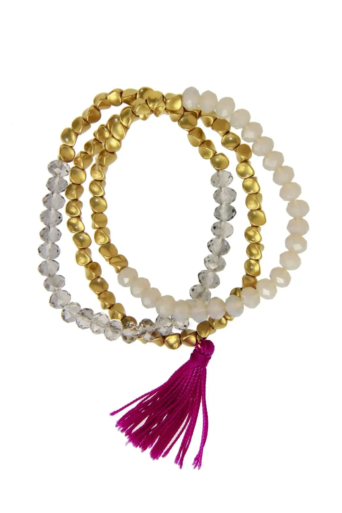 Crystal Beaded Tassel Bracelet Set