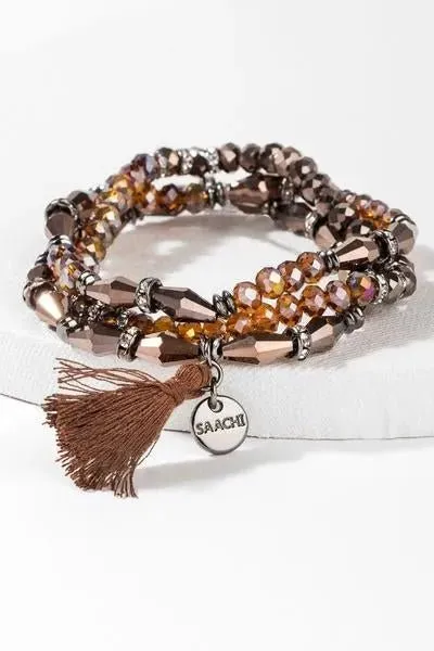 Crystal Beaded Tassel Bracelet Set