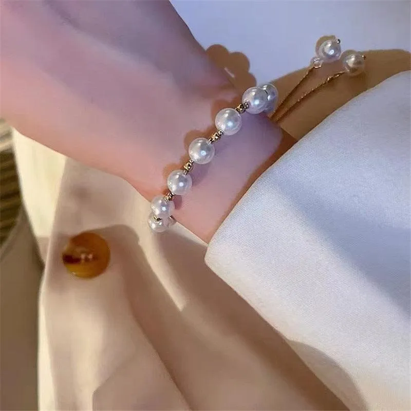 Crystal Charm Bracelets for Women - Gold Colour Beaded Chain Double Layered Adjustable Bracelets Jewellery