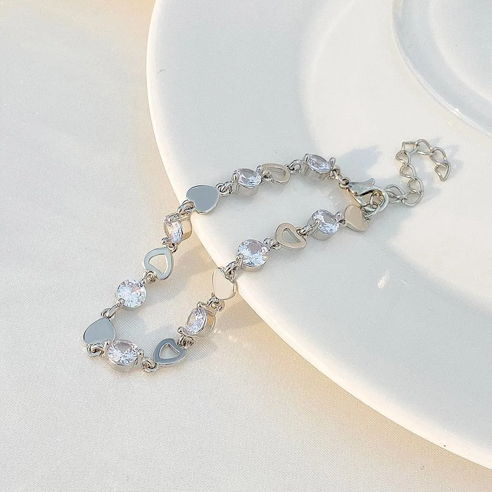 Crystal Charm Bracelets for Women - Gold Colour Beaded Chain Double Layered Adjustable Bracelets Jewellery