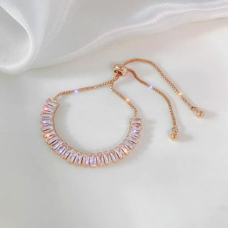 Crystal Charm Bracelets for Women - Gold Colour Beaded Chain Double Layered Adjustable Bracelets Jewellery