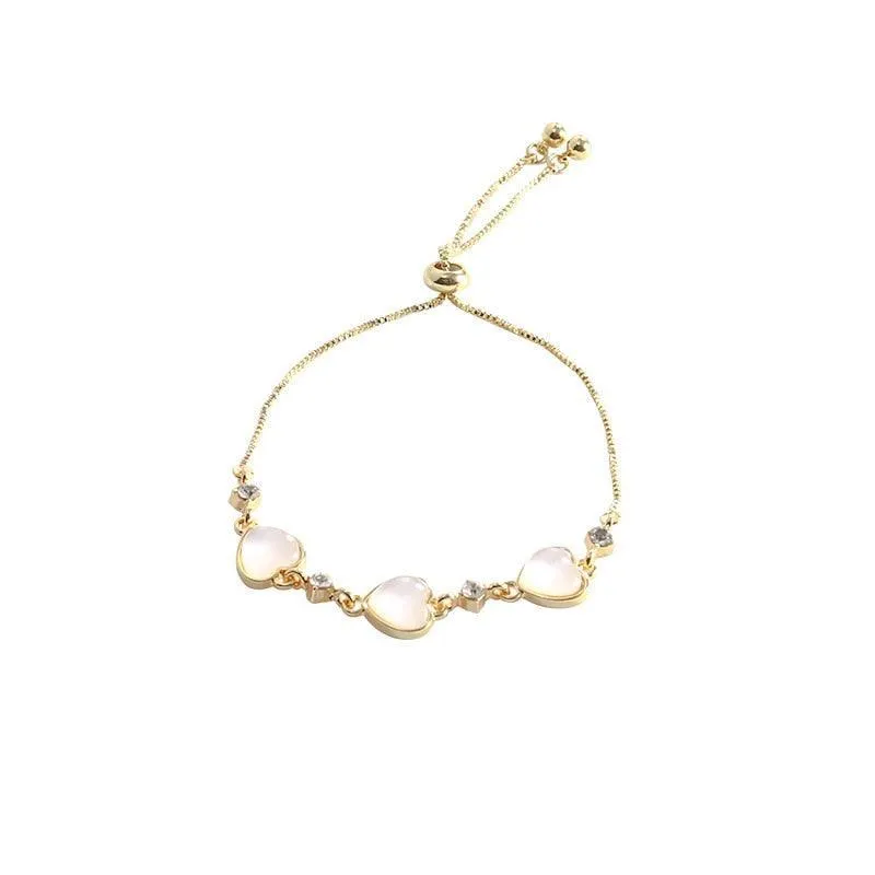 Crystal Charm Bracelets for Women - Gold Colour Beaded Chain Double Layered Adjustable Bracelets Jewellery