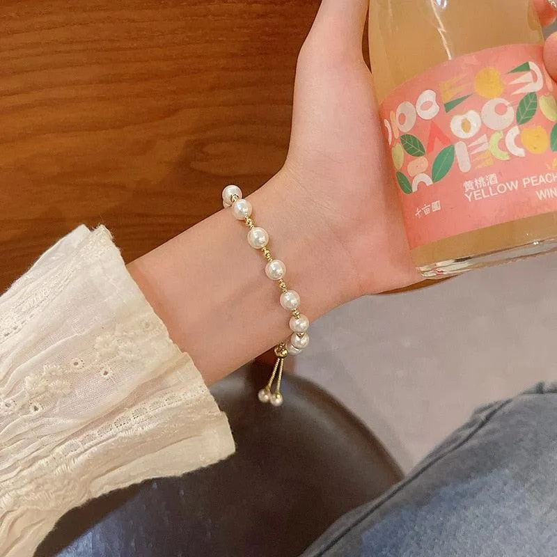 Crystal Charm Bracelets for Women - Gold Colour Beaded Chain Double Layered Adjustable Bracelets Jewellery