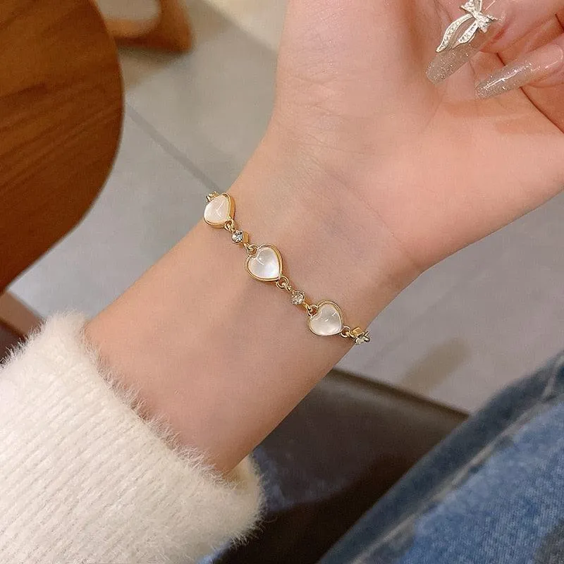 Crystal Charm Bracelets for Women - Gold Colour Beaded Chain Double Layered Adjustable Bracelets Jewellery