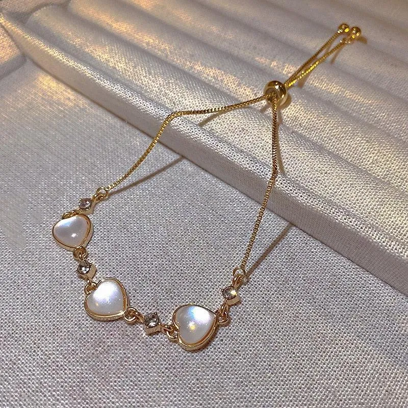 Crystal Charm Bracelets for Women - Gold Colour Beaded Chain Double Layered Adjustable Bracelets Jewellery