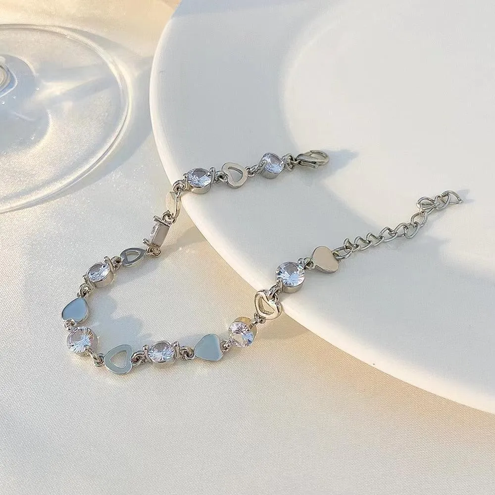 Crystal Charm Bracelets for Women - Gold Colour Beaded Chain Double Layered Adjustable Bracelets Jewellery