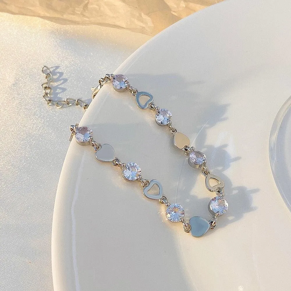 Crystal Charm Bracelets for Women - Gold Colour Beaded Chain Double Layered Adjustable Bracelets Jewellery