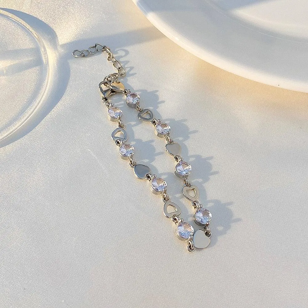 Crystal Charm Bracelets for Women - Gold Colour Beaded Chain Double Layered Adjustable Bracelets Jewellery