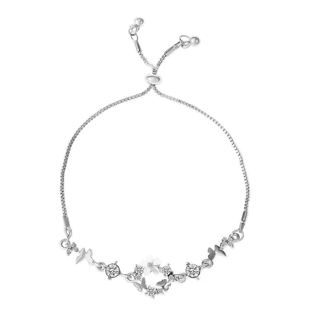 Crystal Charm Bracelets for Women - Gold Colour Beaded Chain Double Layered Adjustable Bracelets Jewellery