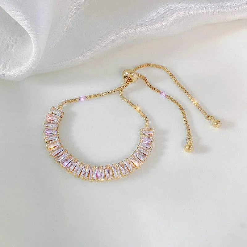 Crystal Charm Bracelets for Women - Gold Colour Beaded Chain Double Layered Adjustable Bracelets Jewellery