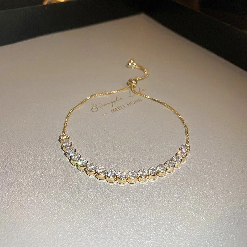 Crystal Charm Bracelets for Women - Gold Colour Beaded Chain Double Layered Adjustable Bracelets Jewellery