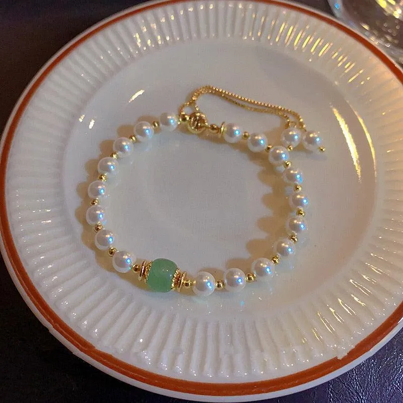 Crystal Charm Bracelets for Women - Gold Colour Beaded Chain Double Layered Adjustable Bracelets Jewellery