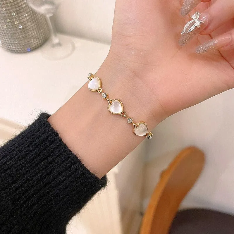Crystal Charm Bracelets for Women - Gold Colour Beaded Chain Double Layered Adjustable Bracelets Jewellery