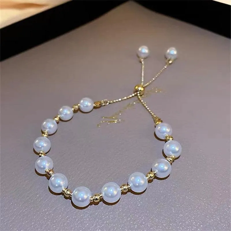 Crystal Charm Bracelets for Women - Gold Colour Beaded Chain Double Layered Adjustable Bracelets Jewellery