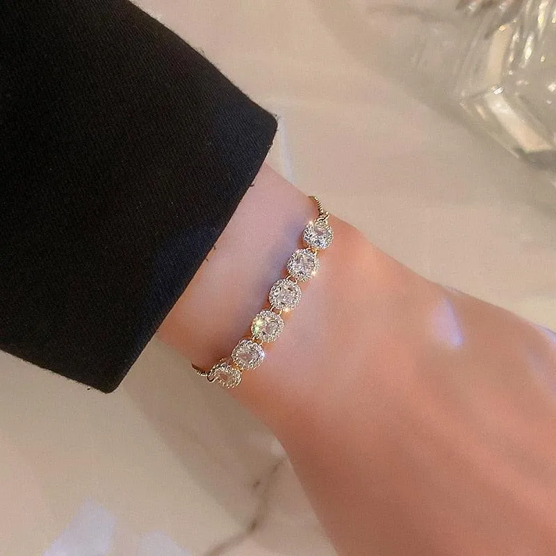 Crystal Charm Bracelets for Women - Gold Colour Beaded Chain Double Layered Adjustable Bracelets Jewellery
