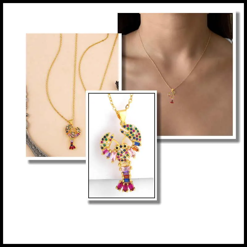 Crystal Lobster Necklace for Women- Gold