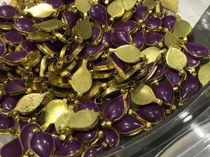 Dark Purple Drop Metal Kundan Stone (With Enamel- 12x6 mm)