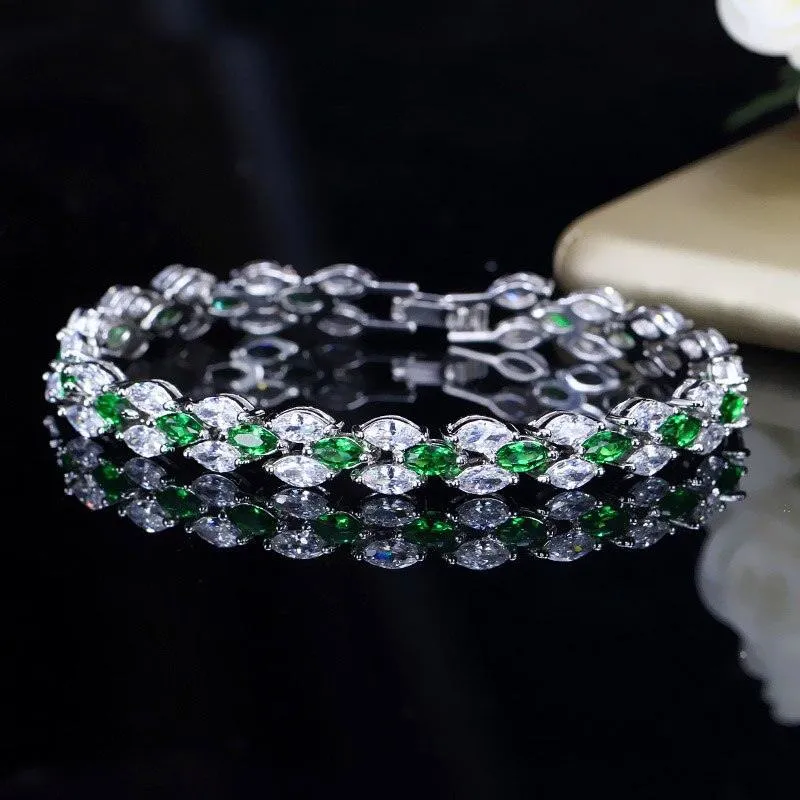 DAZZLING Trendy Royal Big Marquise Blue AAA  Cubic Zirconia Simulated Diamonds Silver Color Tennis Bracelet