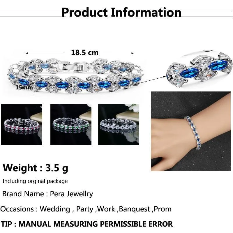 DAZZLING Trendy Royal Big Marquise Blue AAA  Cubic Zirconia Simulated Diamonds Silver Color Tennis Bracelet