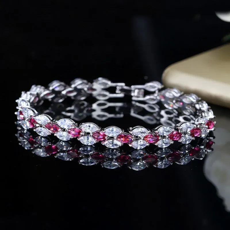 DAZZLING Trendy Royal Big Marquise Blue AAA  Cubic Zirconia Simulated Diamonds Silver Color Tennis Bracelet