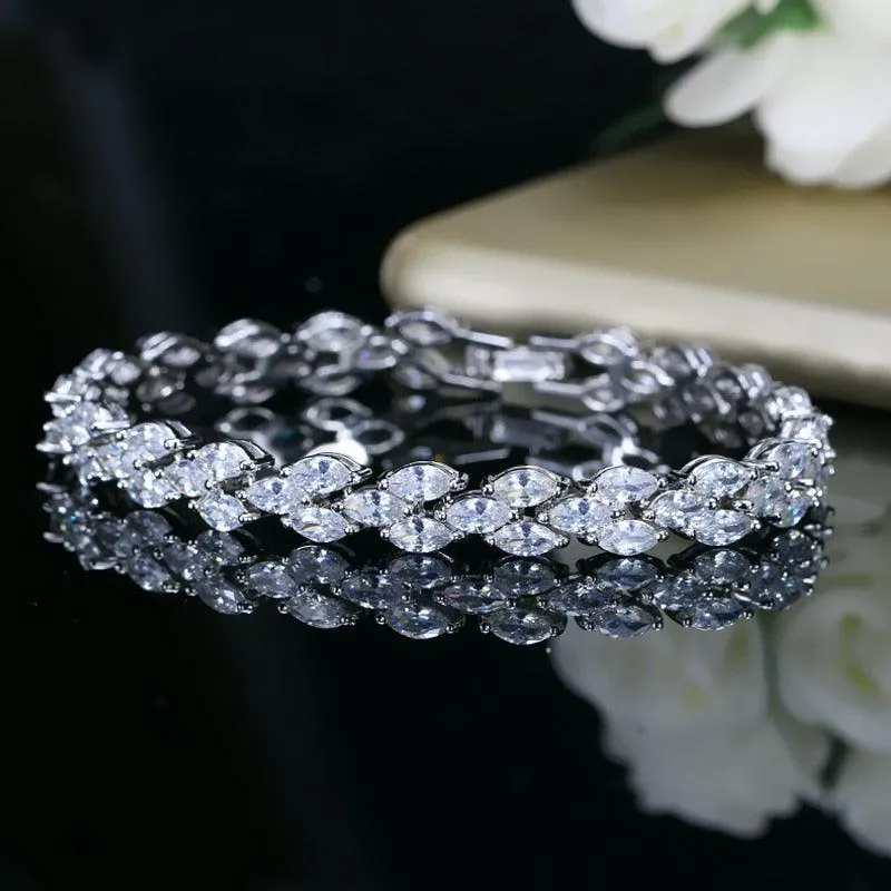 DAZZLING Trendy Royal Big Marquise Blue AAA  Cubic Zirconia Simulated Diamonds Silver Color Tennis Bracelet