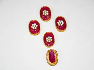 Deep Pink Designer Oval Kundan Beads
