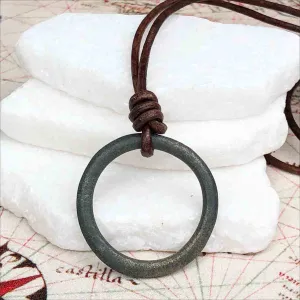 Deepest Green Bronze Celtic Ring Money Leather Necklace | Artifact #3392