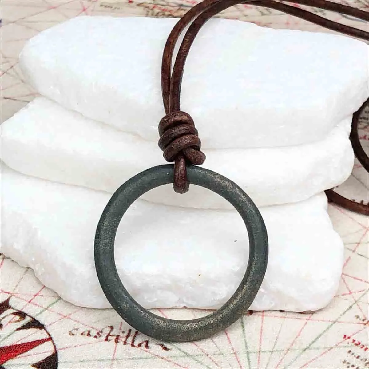 Deepest Green Bronze Celtic Ring Money Leather Necklace | Artifact #3392
