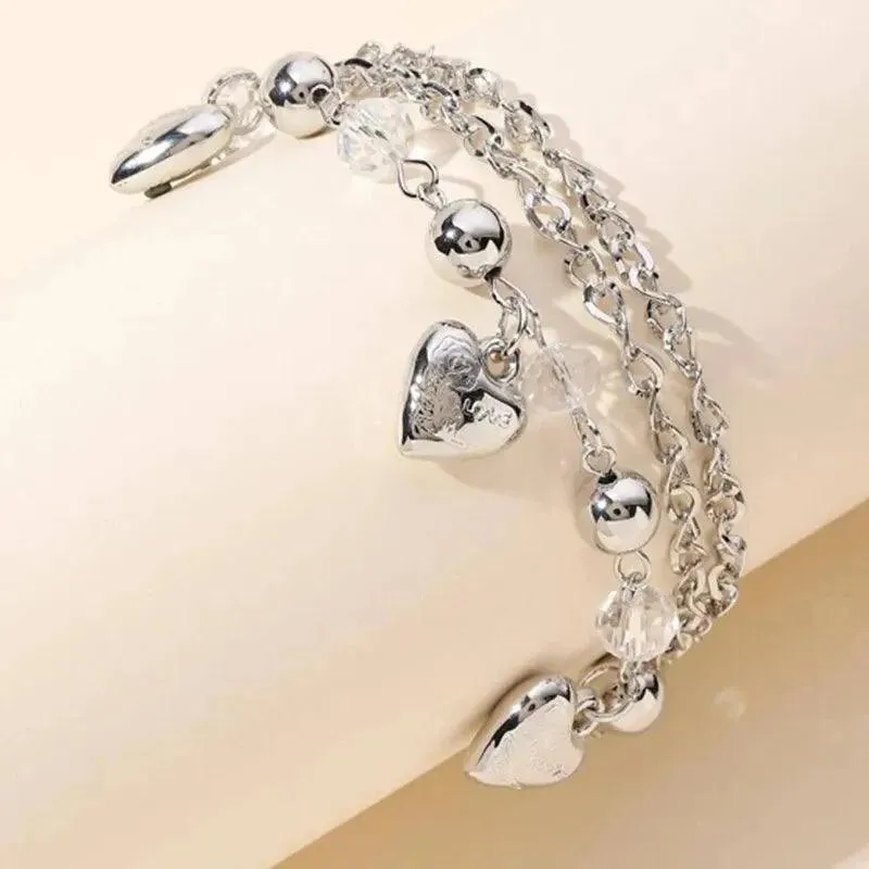 Designer Style Big Chain Pearl Metal Heart Gold Colour Trendy Lovely Charm Bracelets for Women Fashion Jewellery