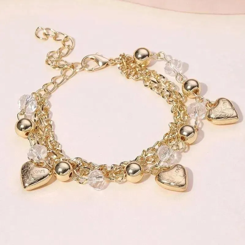 Designer Style Big Chain Pearl Metal Heart Gold Colour Trendy Lovely Charm Bracelets for Women Fashion Jewellery