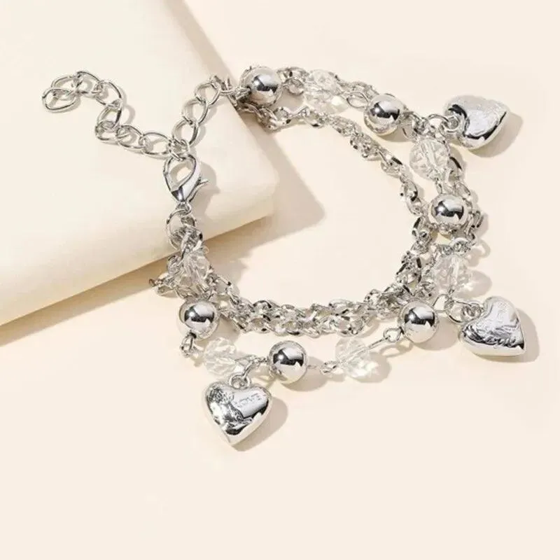 Designer Style Big Chain Pearl Metal Heart Gold Colour Trendy Lovely Charm Bracelets for Women Fashion Jewellery