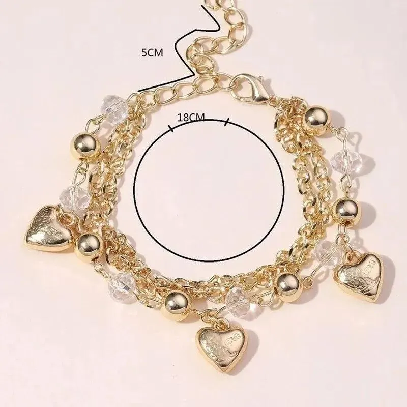 Designer Style Big Chain Pearl Metal Heart Gold Colour Trendy Lovely Charm Bracelets for Women Fashion Jewellery