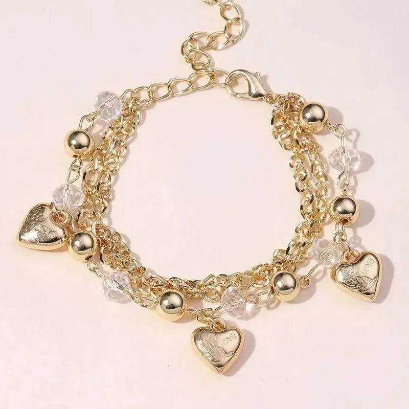 Designer Style Big Chain Pearl Metal Heart Gold Colour Trendy Lovely Charm Bracelets for Women Fashion Jewellery