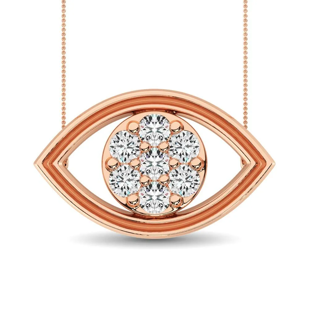 Diamond 1/8 ct tw round and Baguette Eye Necklace  in 10K Rose Gold