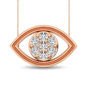 Diamond 1/8 ct tw round and Baguette Eye Necklace  in 10K Rose Gold