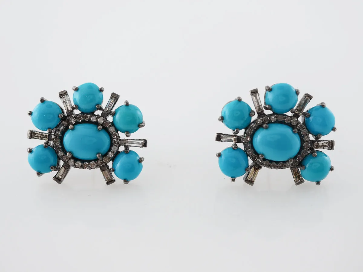 Diamond & Turquoise Earrings in Gold & Sterling Silver