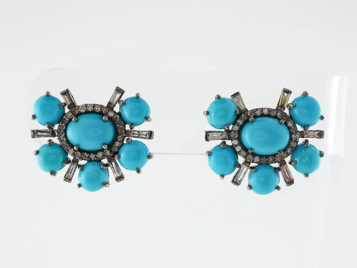 Diamond & Turquoise Earrings in Gold & Sterling Silver
