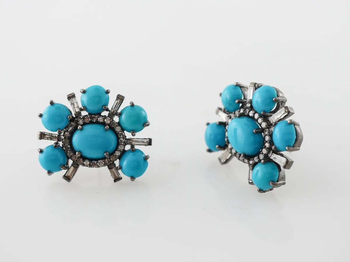 Diamond & Turquoise Earrings in Gold & Sterling Silver