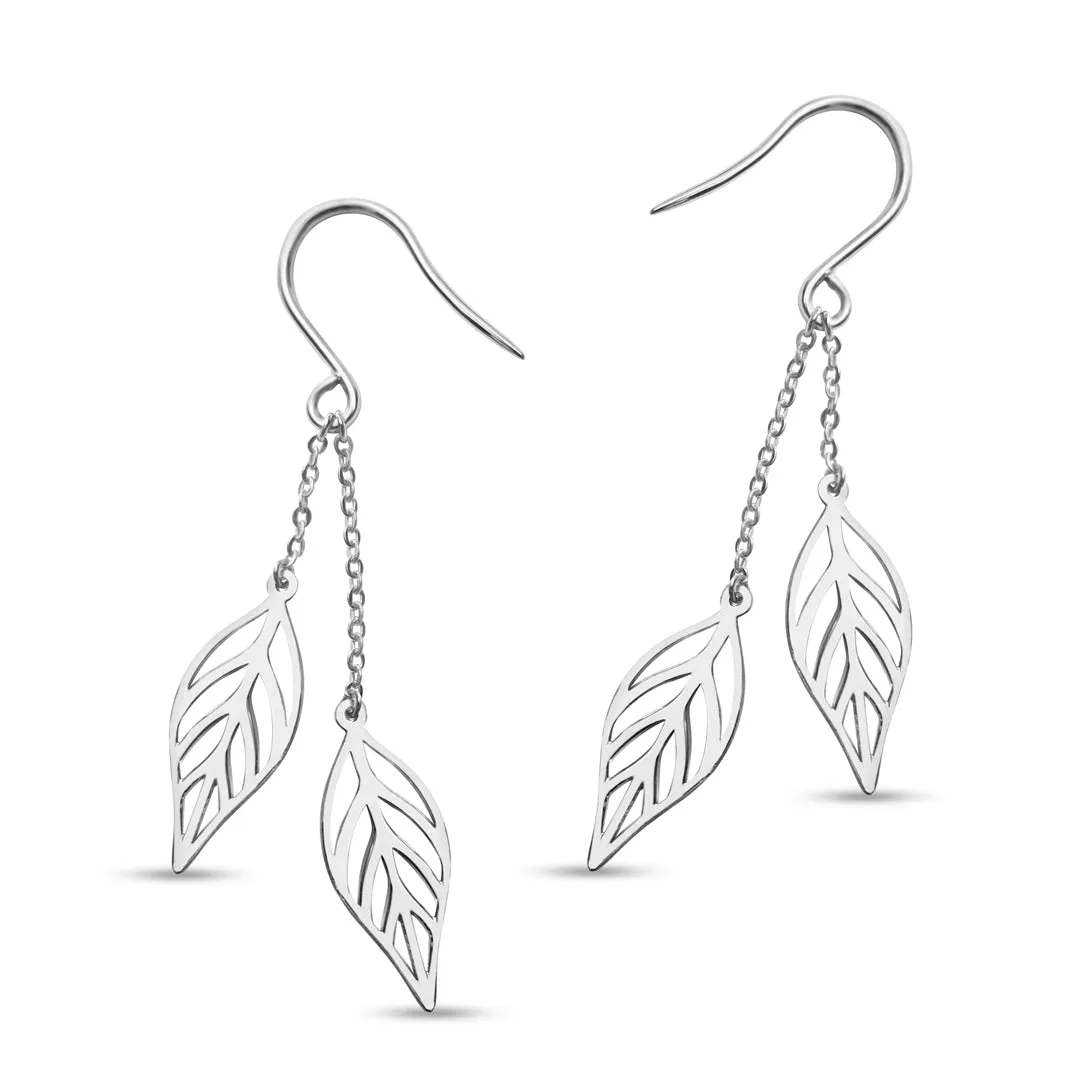 Discover Timeless Elegance: OLLUU Silver Leafy Allure Drop Earrings Sterling Silver Luxury