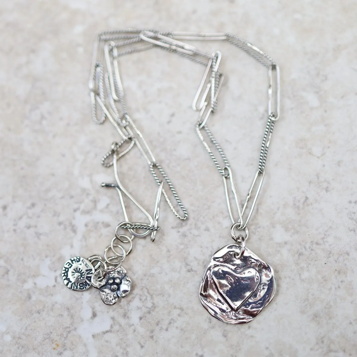 Double Sided Heart and Star Charm on Handmade Oval Link Chain Necklace