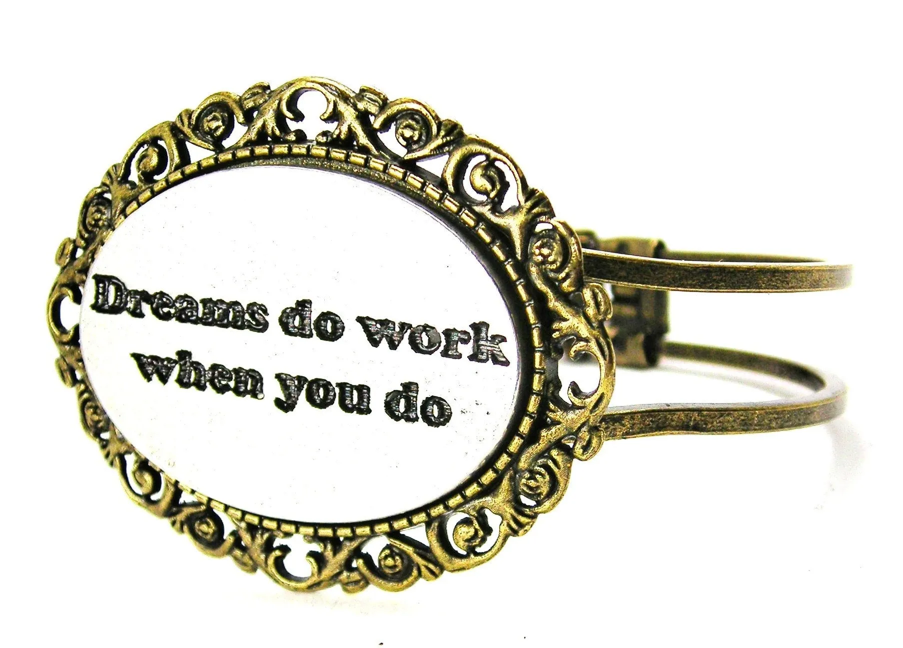 Dreams Do Work When You Do Bronze Victorian Multi Media Hinged Bangles