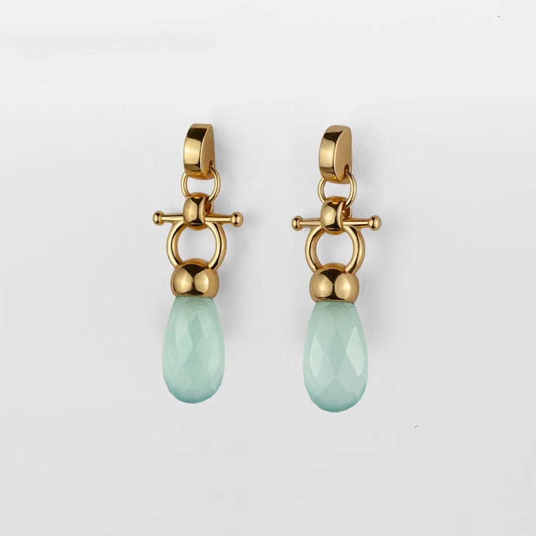 Droplette - Snaffle Horse Bit Aqua Chalcedony Gemstone and 14K Gold on Sterling Silver Necklace