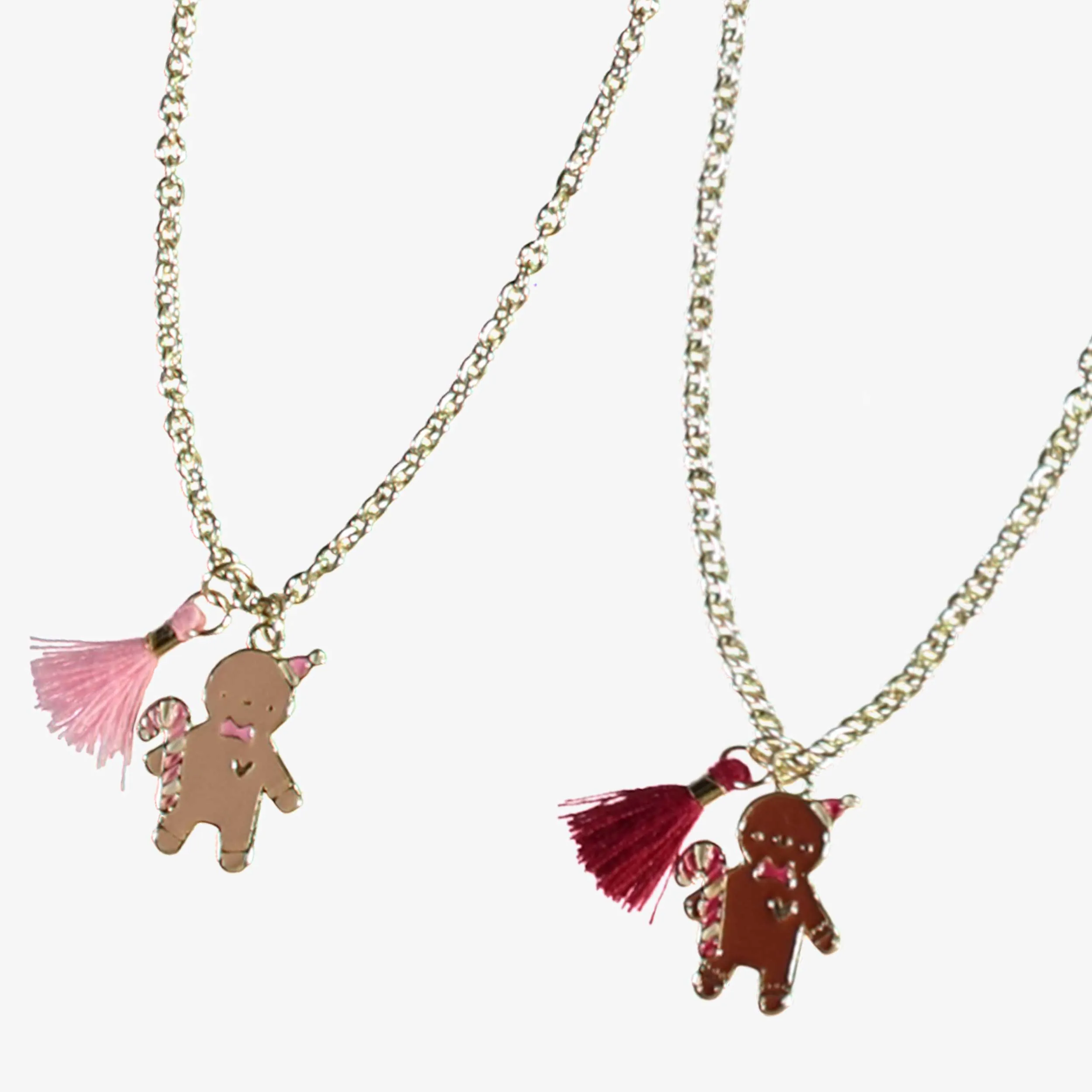 Duo de collier en métal doré avec pendentif de pain d’épices, enfant  || Golden metal necklace duo with gingerbread pendant, child