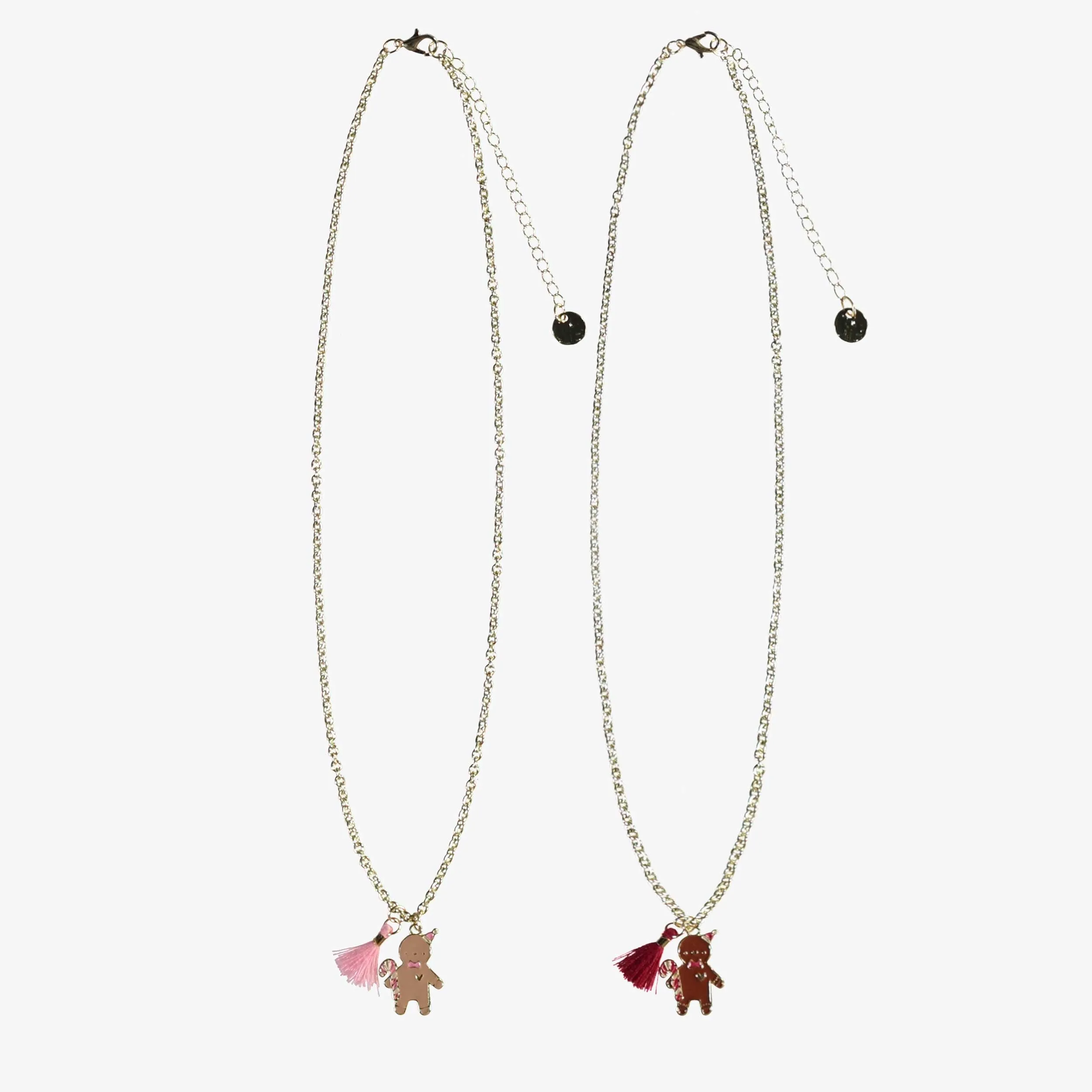 Duo de collier en métal doré avec pendentif de pain d’épices, enfant  || Golden metal necklace duo with gingerbread pendant, child
