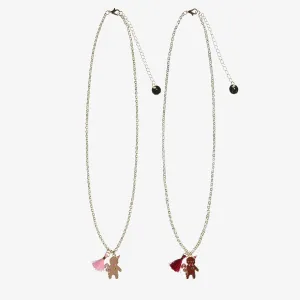 Duo de collier en métal doré avec pendentif de pain d’épices, enfant  || Golden metal necklace duo with gingerbread pendant, child