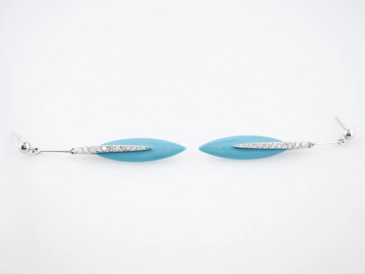Earrings Modern 4.20 Turquoise & .35 Round Brilliant Cut Diamonds in 18k White Gold