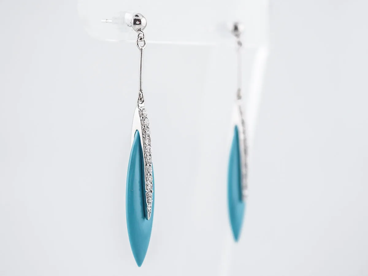 Earrings Modern 4.20 Turquoise & .35 Round Brilliant Cut Diamonds in 18k White Gold